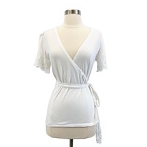 Sundance Womens Sz PS Summer Breeze Wrap Top Eyelet Jersey Knit Stretch White  - £25.61 GBP