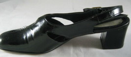NOS Vtg Risque Black Patent Leather 7 AA Sling Back Shoes Square Close Toe - £7.79 GBP