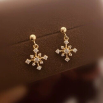 14K Gold Snowflake Cross Drop Stud Earrings - S925 Silver, fashion, dangle, gift - $42.79