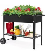 Black Metal Raised Garden Bed Planter Cart on Wheels 37-inch x 15-inch - $223.12 CAD