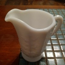 Westmoreland Paneled Grape Pitcher Creamer 4 1/2&quot; Tall Milk Glass Footed White - £4.68 GBP