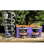 4 Espresso Cups In Rack + Ramekins Disney Villains CRUELLA URSULA MALEFI... - £42.09 GBP