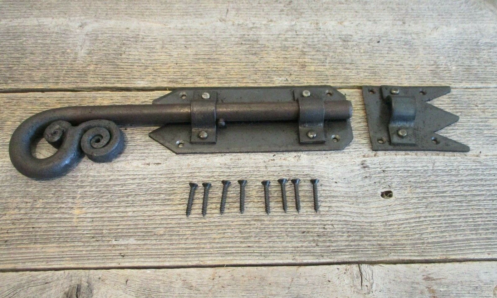 LARGE IRON LATCH AND BOLT SLIDING DOOR LOCK BARN CABINET DRAWER HAND FOR... - $22.99