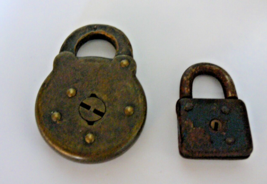 2 Two Old Antique Locks Large Brass Small Iron Padlock Unbranded - £19.26 GBP