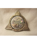 Vintage Artist Triangled Circle w/ Inset Stone Pin: Silver with swirled ... - $30.00