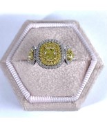 Cushion Cut GIA Fancy Yellow Diamond 1.65 TCW Engagement Ring 18K White ... - £3,362.57 GBP