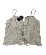 La Armario Crop Top Womens XL Cotton Linen Blend Strapless Tie Front Beachy - $34.46