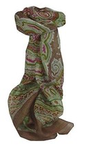 Mulberry Silk Traditional Square Scarf Aylin Caramel &amp; Green by Pashmina &amp; Silk - £19.12 GBP