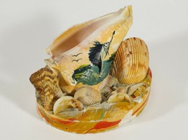 Vintage Shell Sculpture - Folk Art Painted Sea Shells in Plaster  - £26.16 GBP