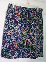 Talbots 4 Blue Colorful Floral Elastic Waist Pull-on Drawstring Skirt Pockets - £17.83 GBP