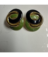 90s Vintage Drop Earrings Oversized Green and Black  Trio Loop Studs - $14.03