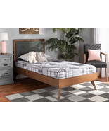 Sadiya Dark Gray Fabric Walnut Brown Twin Size Platform Bed - €432,65 EUR