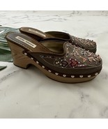 Steve Madden Y2k Chunky Mules Size 7.5 Brown Beaded Embroidered Faux Woo... - $37.61