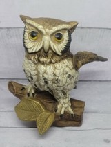 Vintage HOMCO Horned Owl on Log Ceramic #1114 Wise Home Decorative Collectible - £8.66 GBP