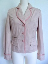 Anthropologie Elevenses Pinstripe Blazer Jacket 4 Pink Tan Cotton Piping... - $24.99
