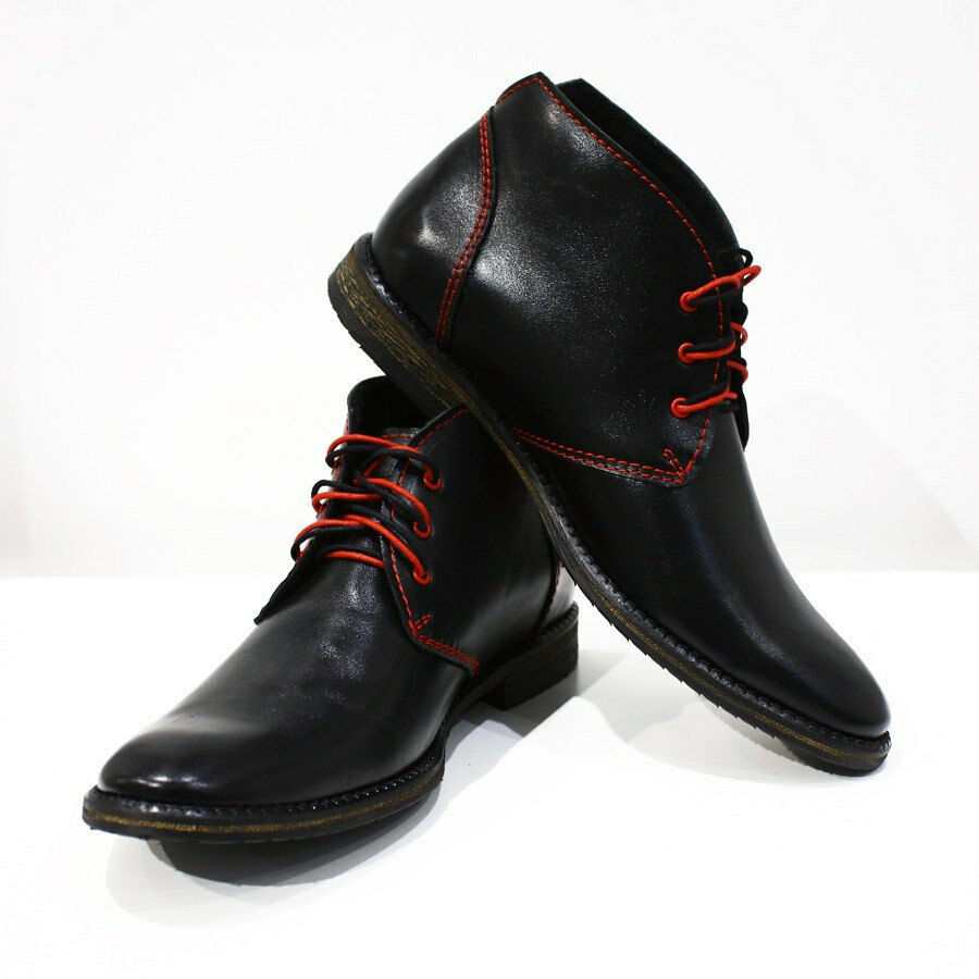 Shiny Black Chukka Plain Rounded Toe Ankle Genuine Leather Lace Up Boots US 7-16