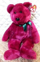 Ty Beanie Buddy TEDDY Cranberry Bear 14" NMWT  Green bow LE 1998 Retired  - $14.00