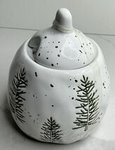 Potter’s Studio Sugar Bowl &amp; Lid Winter Berries Evergreen Holiday NEW - $26.68