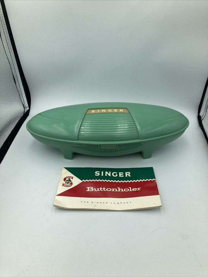 Vintage 1960s Singer Buttonholer Green Clam Case sewing Accessories w/ Manual - $14.85