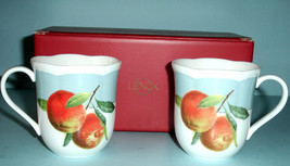 Lenox Orchard In Bloom 2 Accent Mugs Peach Fruit Motif New Boxed - £22.53 GBP