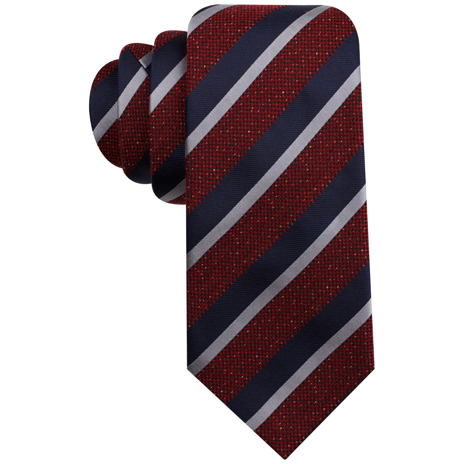 COUNTESS MARA Red Navy Blue Silver Donegal Stripe Silk Wool Woven Narrow... - $19.99