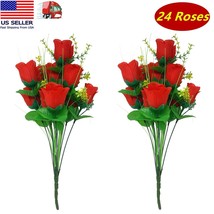 24 Red Rose Buds, Artificial Silk Flowers, Wedding Bouquets, Home, Faux Roses - £11.04 GBP