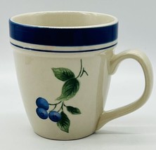 LL BEAN Blueberry Mug Coffee Cup 16 oz Retired Pattern Stoneware Blue Rim - £14.04 GBP