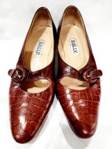 Bally SNAKE BROWN LEATHER Pump Heel Mary Jane Buckle Italy Reptile 6 M Used - $40.00