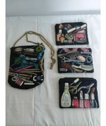 Beautiful Makeup Bag Set &amp; Or Notions Set W/Black Background &amp; Colorful ... - $14.00