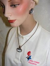 Vintage Necklace and Clip Earring Set Silver Grey Color Stones - $368.72 MXN