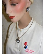 Vintage Necklace and Clip Earring Set Silver Grey Color Stones - $368.72 MXN
