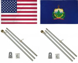 AES 3x5 3&#39;x5&#39; USA American w/State of Vermont Flag w/Two 6&#39; Aluminum Fla... - $33.77