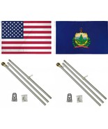 AES 3x5 3&#39;x5&#39; USA American w/State of Vermont Flag w/Two 6&#39; Aluminum Fla... - $46.18 CAD