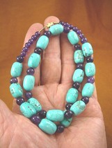 (v326-80) 16&quot; long Chinese turquoise + purple Amethyst beaded gemstone Necklace - £53.05 GBP