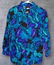 Women’s Just Me! Button Down Dress Blouse Shirt Medium Floral Vintage 19... - $24.94
