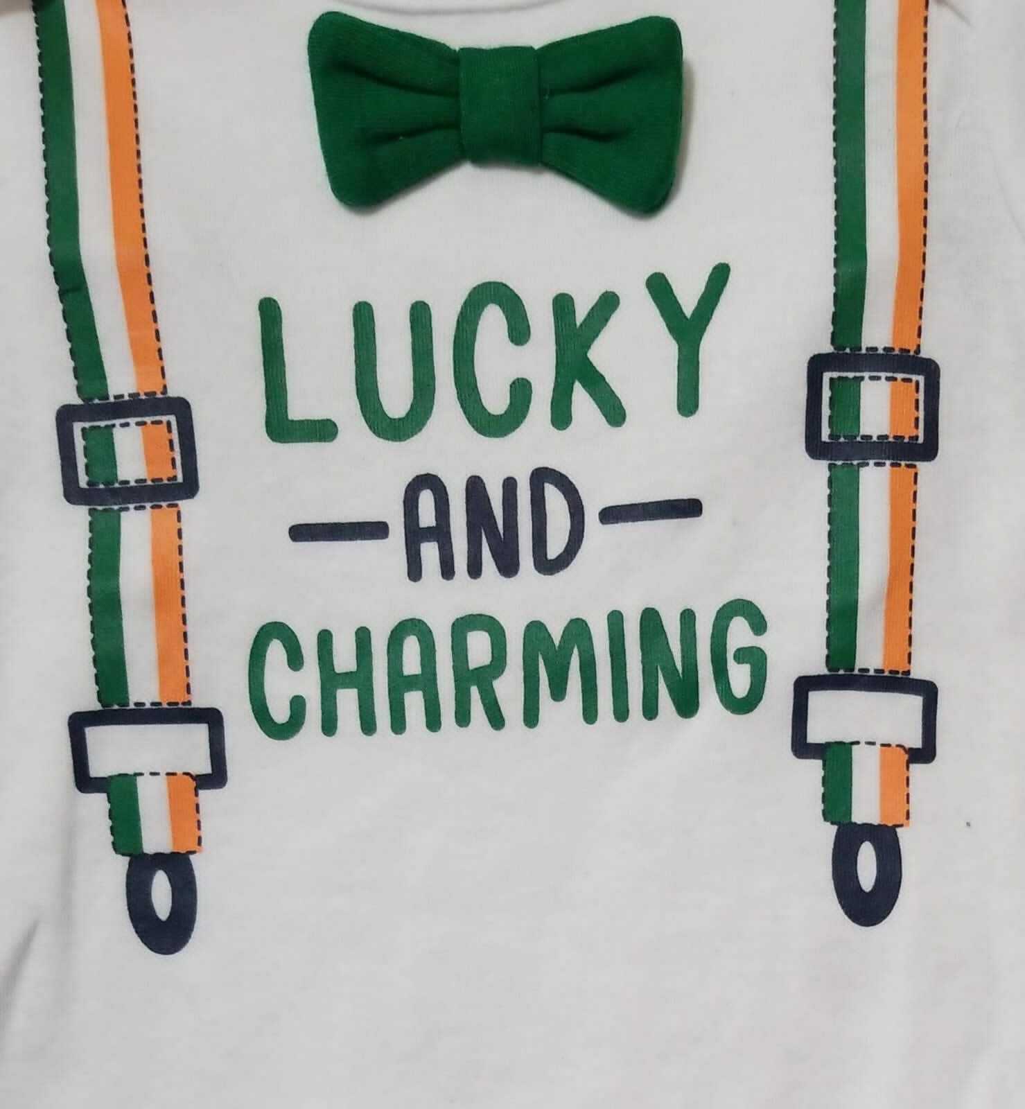 Way To Celebrate Bodysuit & Pants Set Lucky And Charming Size 0-3M White/Green Item image 2