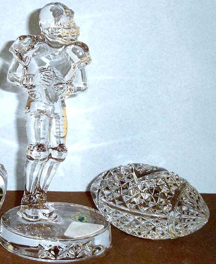 Waterford Crystal Football Player Figurine & Football Paperweight 2 PC. Set New - $214.90
