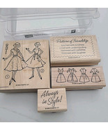 Stampin&#39; Up Pattern of Friendship set 4 WOOD Rubber Stamps 2006 Rare Mid... - $857.22 MXN
