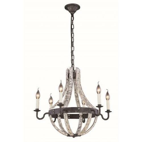 Woodland Collection Pendant Lamp D:24In. H:22In. Lt:6 Ivory Wash & Ste - $189.49
