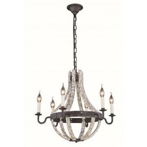 Woodland Collection Pendant Lamp D:24In. H:22In. Lt:6 Ivory Wash &amp; Ste - $189.49