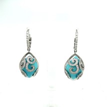 Persian Turquoise Diamond Earrings 14k WG 26.85 TCW Certified $9,490 211947 - £2,348.88 GBP