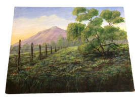 Original Art Painting Mountains Trees National Park Fence Appalachian 16&quot; x 12&quot; - £59.36 GBP
