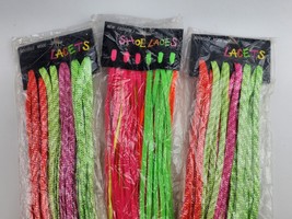 4x (48 pair) Vintage 1990&#39;s Neon colors shoe laces Metallic Store Display card - £31.02 GBP