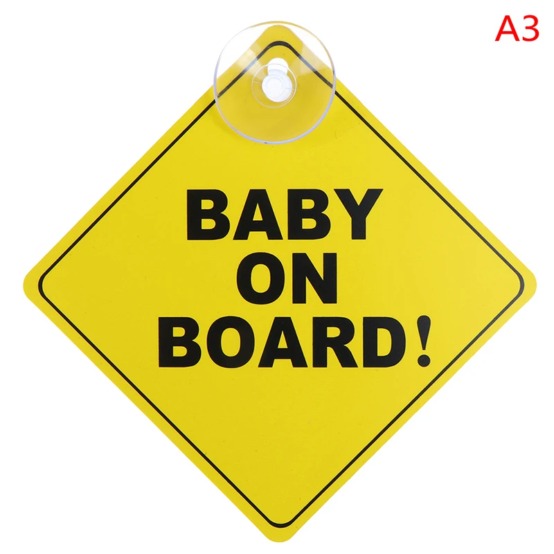 Baby On Board Safety Car Window Suction Cup Yellow Warning Sign Accessor... - $16.00