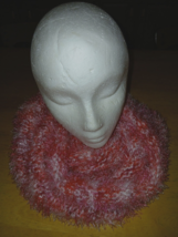 VTG.HANDMADE FURRY KNIT VARIEGATED PINK INFINITY SCARF-NEVER WORN-21&quot; WI... - $16.82