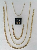 14K Gold Plated Jewelry 6 PC Set- Earrings Bracelet Necklace Da Vinci Collezioni - £24.18 GBP