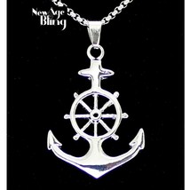Anchor Wheel Captain Pendant Necklace Stainless Steel 24&quot; Chain - £6.93 GBP