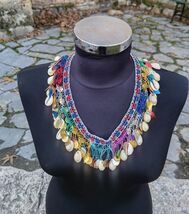 Hand knitted crochet with shell decoration neckline, decorative colorful... - $20.00