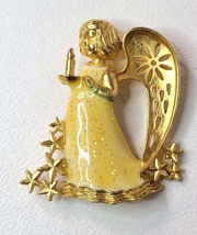Angel Pin Christmas Gold Crown Vintage Estate Jewelry - £9.45 GBP
