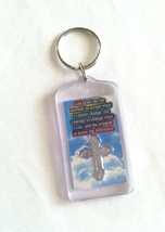Serenity Prayer key ring plastic with rainbow background and silver cross - £2.41 GBP